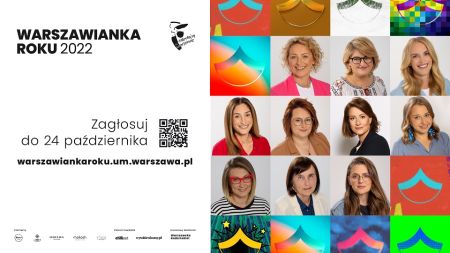 Plakat, zdjęcia kandydatek na warszawiankę roku 2022. Napisy, Warszawianka roku 2022, zagłosuj do 24 października, warszawiankaroku.um.warszawa.pl